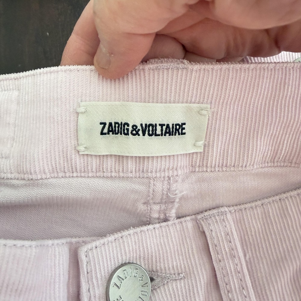 Zadig & Voltaire Eva Patch Corduroy Pants Womens 34/2 Pink Ankle Slim Fit Cuffed - Picture 2 of 14